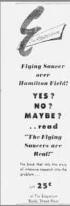 Flying saucers over hamilton afb ad